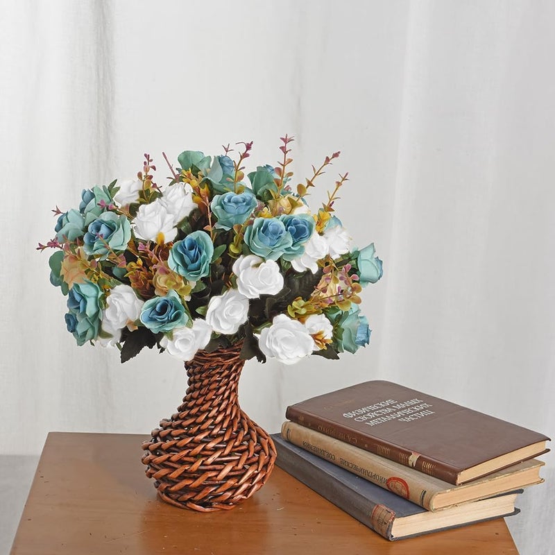 MOOMASS 4 Bunches of Artificial Roses. 48 Small Roses. Plastic Silk Flower .Suitable for Plant Decoration of Family Hotel Wedding Christmas.ï¼ˆPeacock Blueï¼‰ - Image 4
